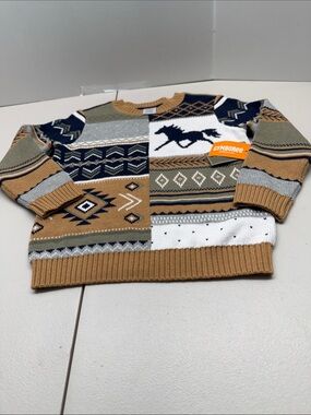 Gymboree Boys' Patchwork Pattern Sweater - Tan, Navy & Gray. NWT